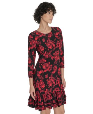 Women's 3/4-Sleeve Ruffle Hem Dress