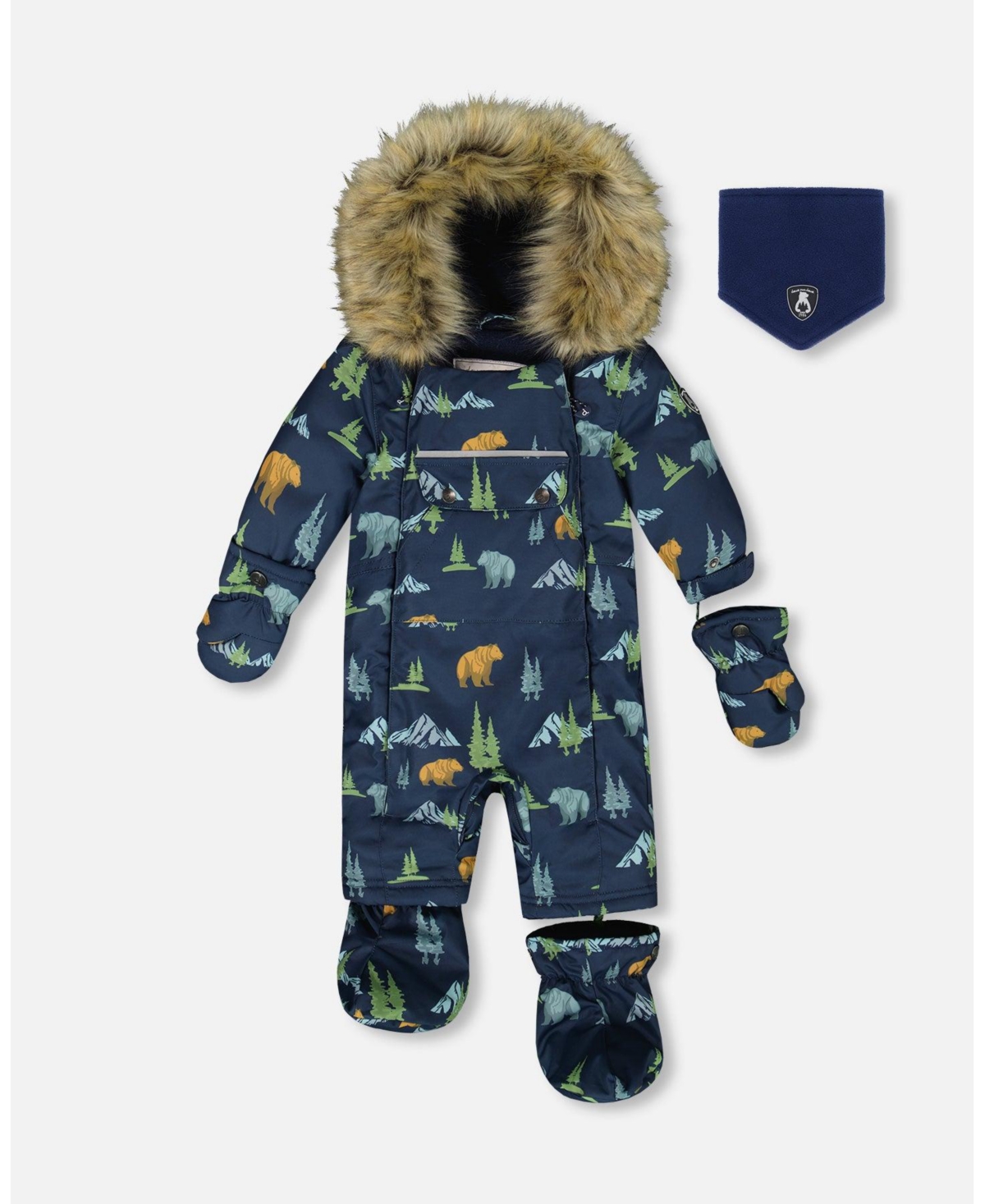 Deux par Baby Boy One-Piece Play Snowsuit Designed for Car Seat Navy Animal Print - Baby|Toddler