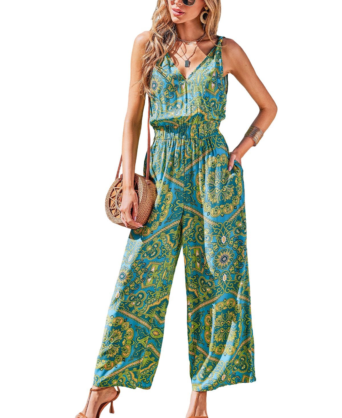 Women's Over the Moon Paisley Jumpsuit - Dark green