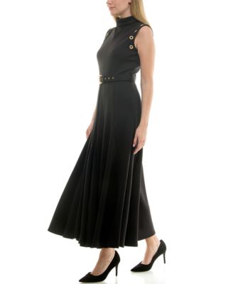 Women's Mock-Neck Grommet A-Line Dress