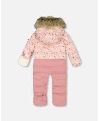 Baby Girl One-Piece Baby Snug Snowsuit Designed for Car Seat Pink Mini Flowers - Baby|Toddler