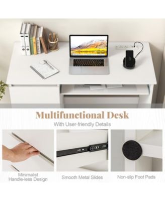 Computer Desk with Power Outlet Keyboard Tray and 3 Large Drawers