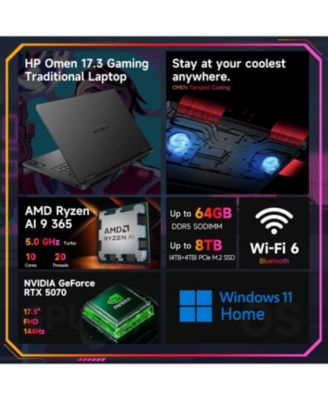 Omen 17.3" Gaming Traditional Laptop AMD Ryzen AI 9 365 16GB RAM NVIDIA GeForce RTX 5070 512GB SSD Storage Windows 11 Home FHD 144Hz - Black