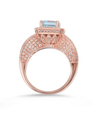 Suzy Levian Sterling Silver Emerald Cut Center Topaz Cocktail Ring
