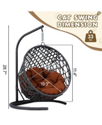 Cat Swing Bed with Stand & Cushion, Cat Egg Chair with Rattan Wicker Appearance, Indoor Hanging Swinging Cat Bed for Cats, Small Dogs, and Small Animals,Brown