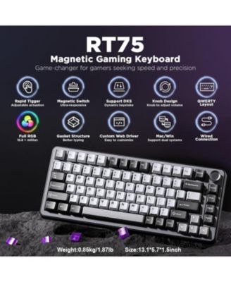 RT75 Rapid Trigger Wired Gaming Keyboard,Hall Effect Magnetic Switch,Adjustable Actuation Esports,75% TKL Layout PBT Keycaps (Black, Outemu Switch)