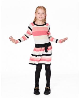 Girl Striped Knit Dress Beige Black and Pink - Toddler|Child
