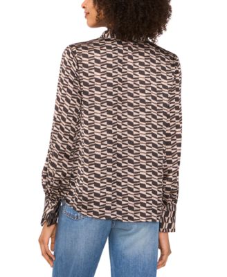 Women's Printed Split-Neck Wide-Cuff Blouse