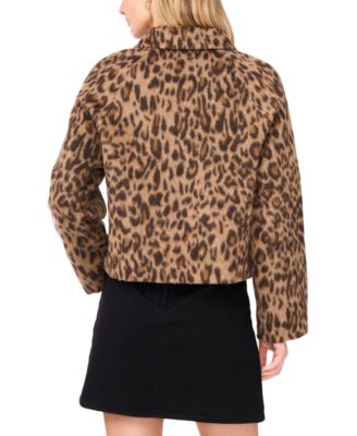 Women's Animal-Print Oversized Button-Down Collared Jacket