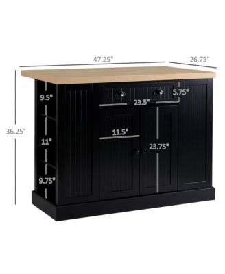 Black Kitchen Island: Freestanding Table with Drop Leaf and Storage