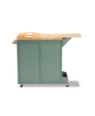 47.64" long Rubberwood, MDF, Metal + Drop Leaf, Tray, 4 Shelves, 2 Compartments Two-Tone Kitchen Cart