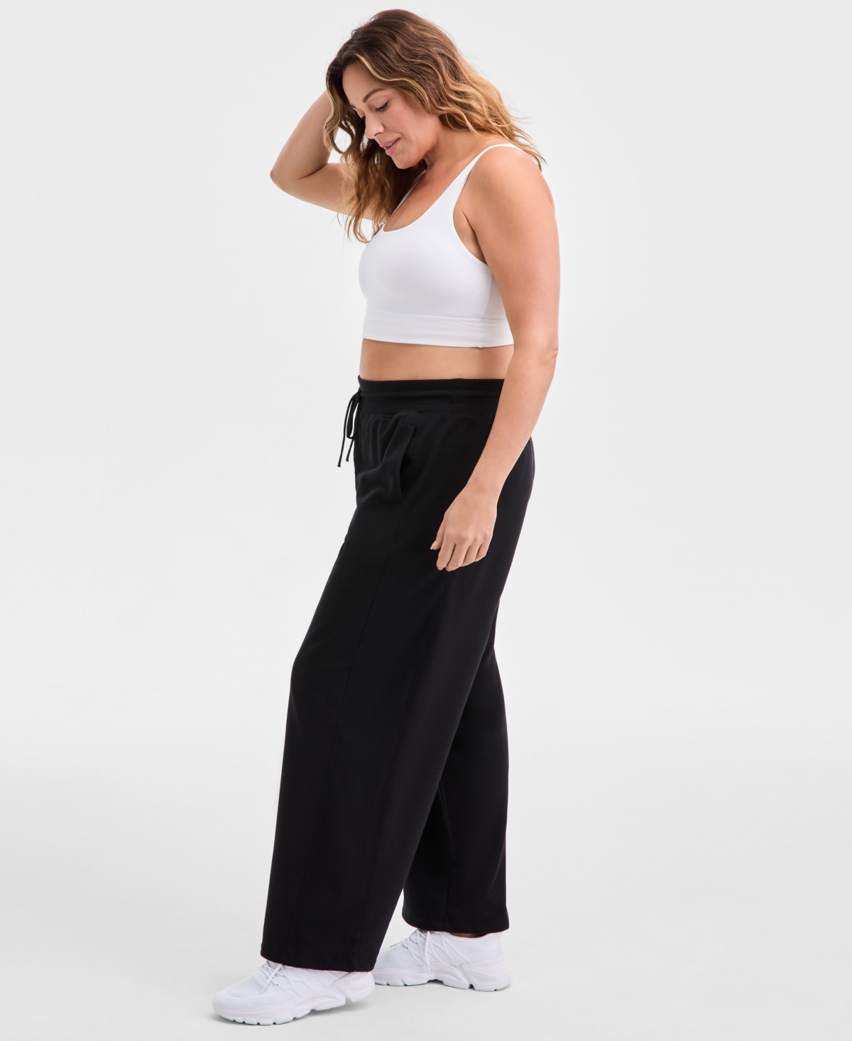 Id Ideology Plus Size Relaxed High-rise Fleece Pants, Macy's Exclusive In Black