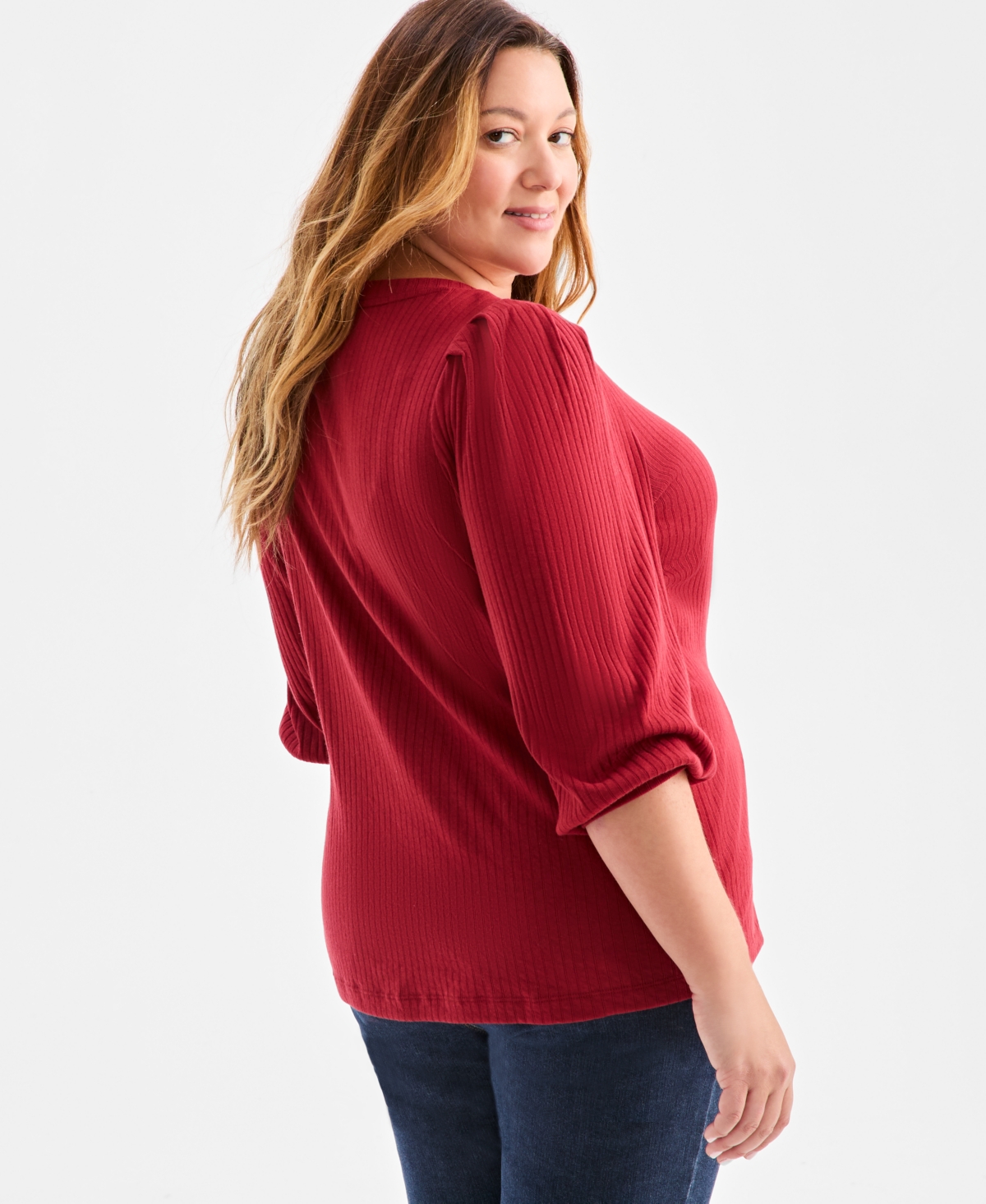 Style & Co Plus Size Soild 3/4-sleeve Blouse, Macy's Exclusive In Red