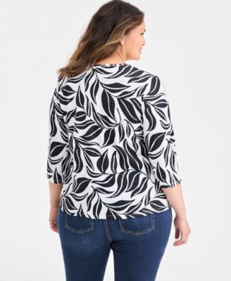Plus Size V-Neck 3/4-Sleeve Knit Top, Macy's Exclusive