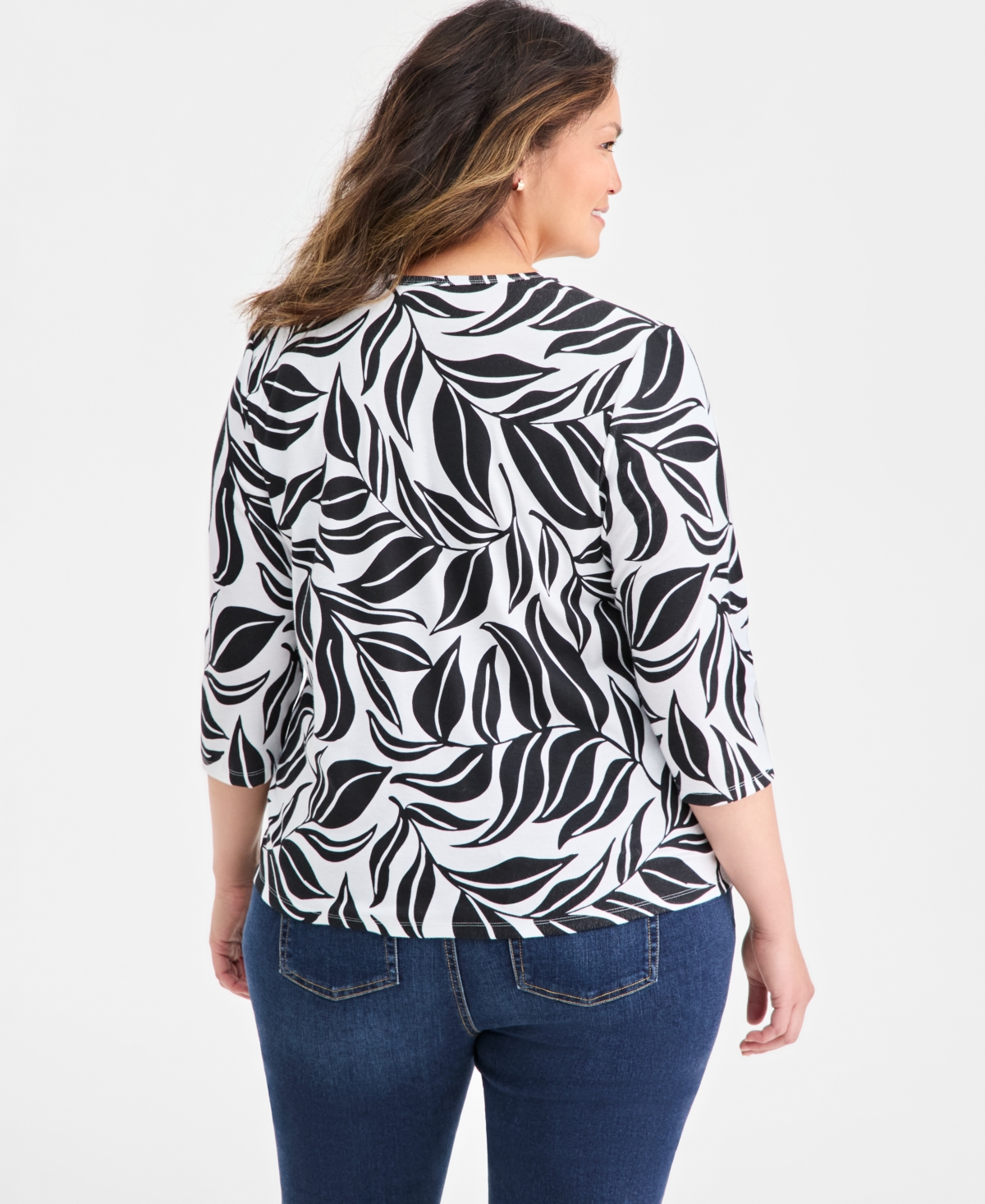 Style & Co Plus V-Neck 3/4-Sleeve Knit Top, Macy's Exclusive