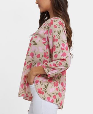 Women's Pintuck Split Round Neck Top