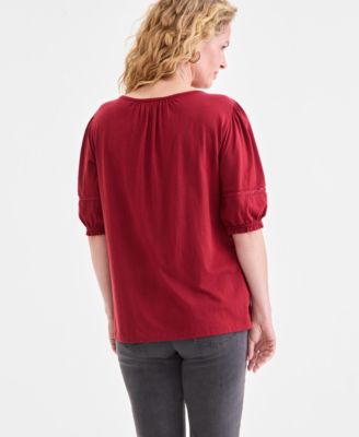 Women's Lace-Trim Elbow-Sleeve Blouse, Macy's Exclusive