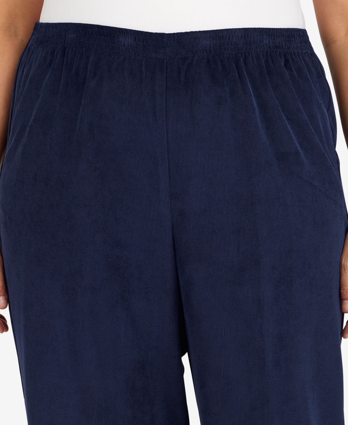 Alfred Dunner Plus Size Classic Corduroy Elastic Waist Medium Length Pants In Blue