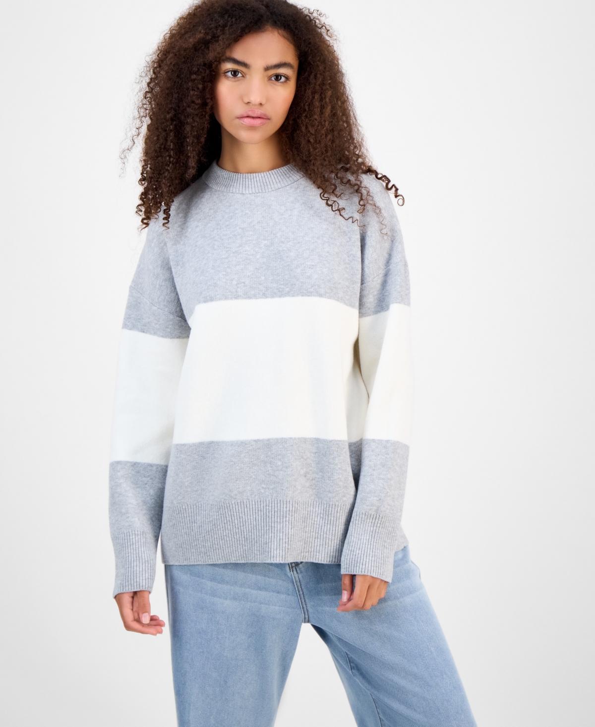 Hippie Rose Juniors' Oversized Stripe Long-sleeve Sweater In Multi