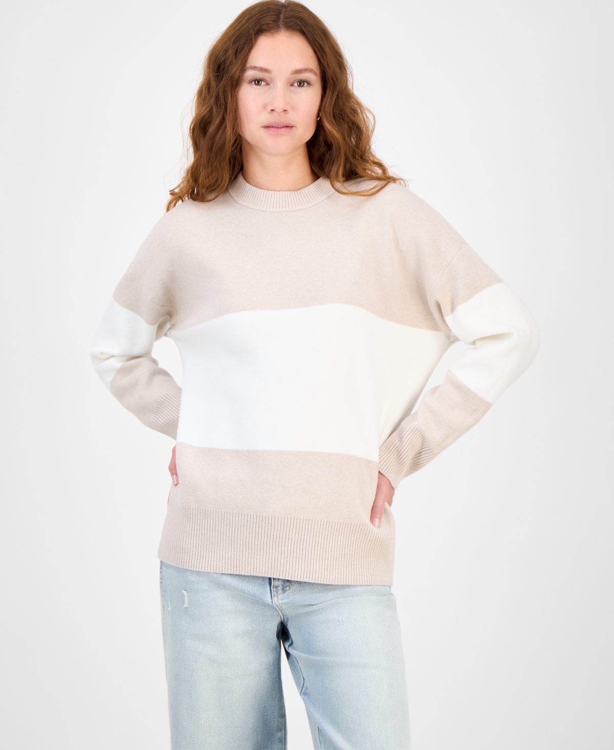 Hippie Rose Juniors' Oversized Stripe Long-sleeve Sweater In Multi