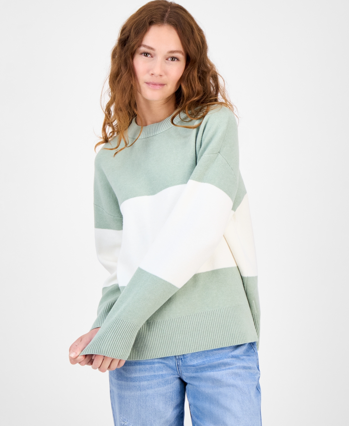 Hippie Rose Juniors' Oversized Stripe Long-sleeve Sweater In Multi