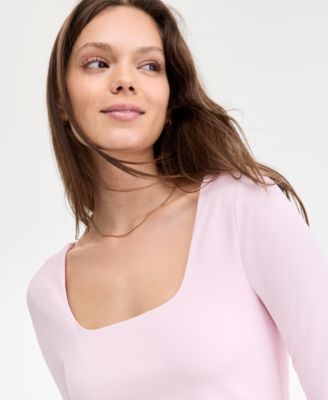 Juniors' Square-Neck Double-Layer Long-Sleeve