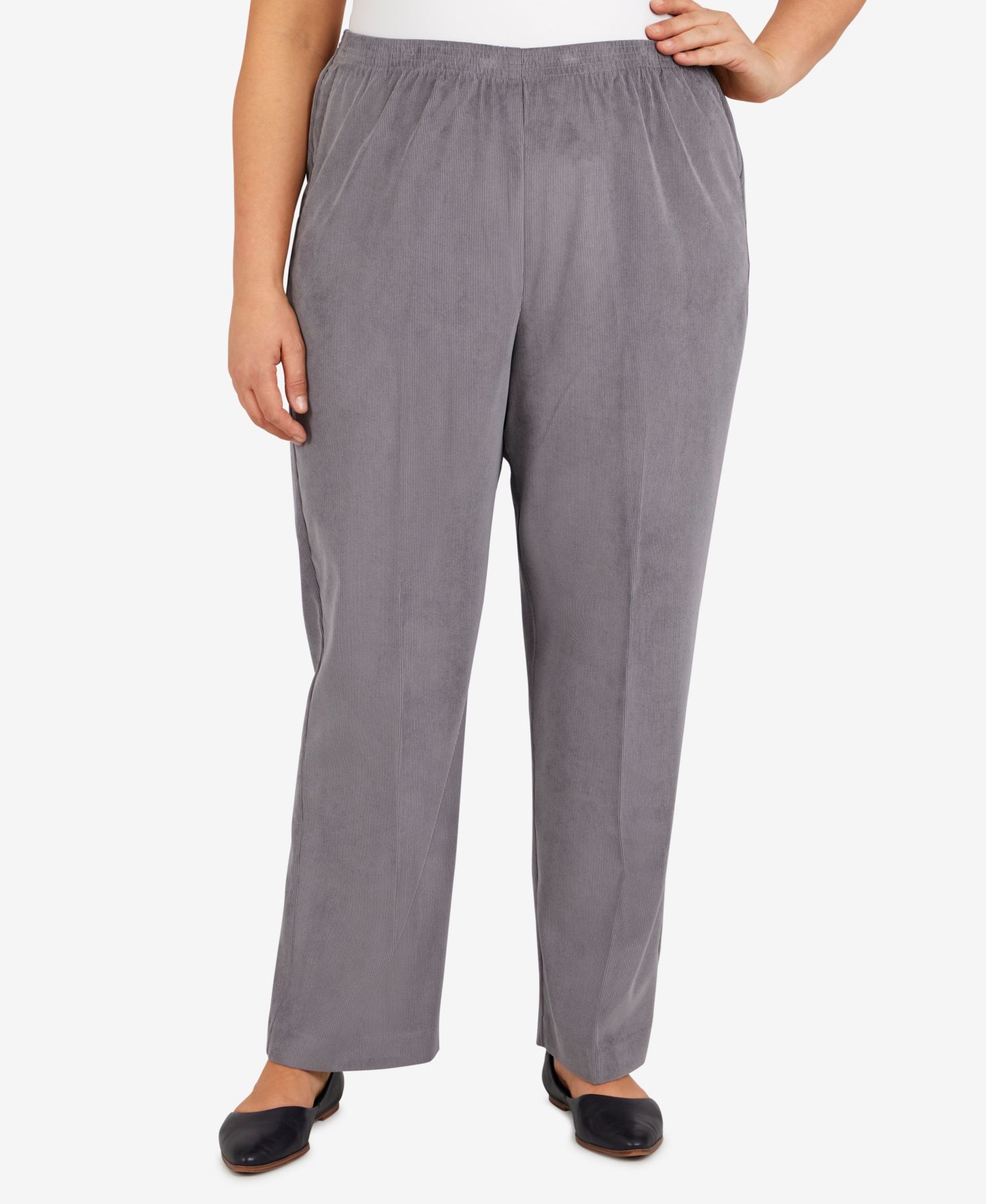 Plus Size Classic Corduroy Elastic Waist Medium Length Pants