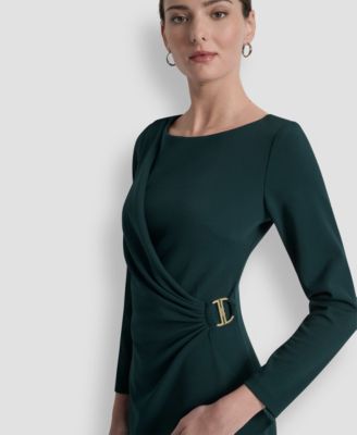 Women's Side-Ruched D-Buckle Boat-Neck Dress