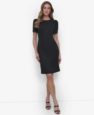 DKNY - Women's Belted Ruched-Sleeve Sheath Dress