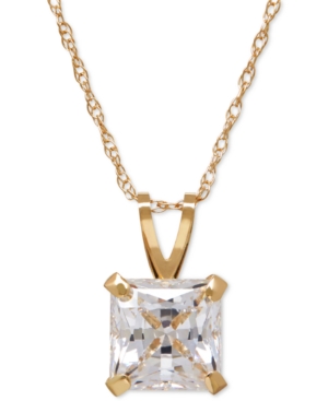 image of Princess-Cut Cubic Zirconia Pendant Necklace in 14k Gold or White Gold