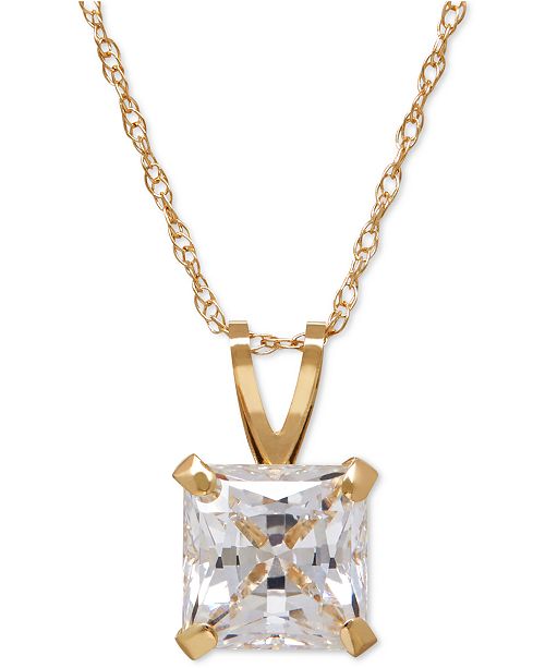 Macy's PrincessCut Cubic Zirconia Pendant Necklace in 14k Gold or White Gold & Reviews