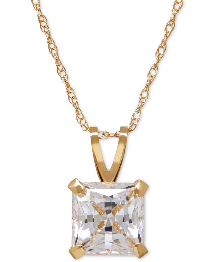 Macy's - Square-Cut Cubic Zirconia Pendant Necklace in 14k Gold or White Gold