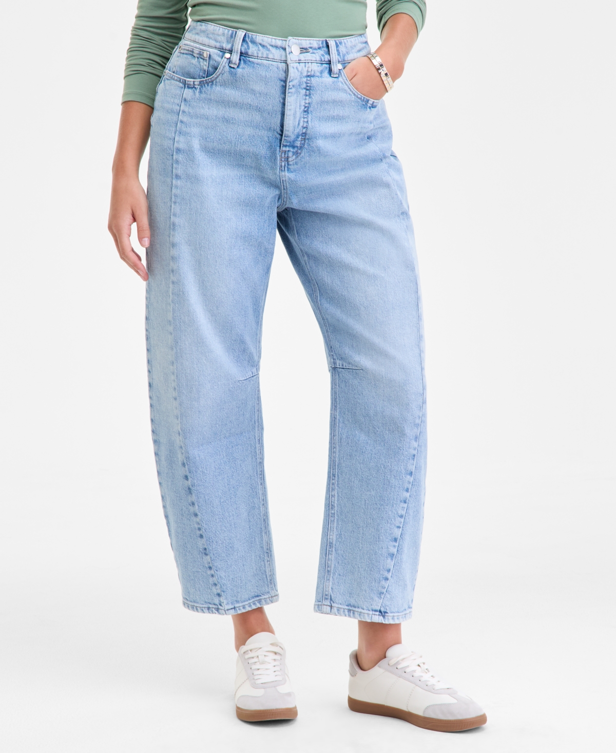 On 34th Women's Cropped High-rise Barrel-leg Jeans, Macy's Exclusive In Blue