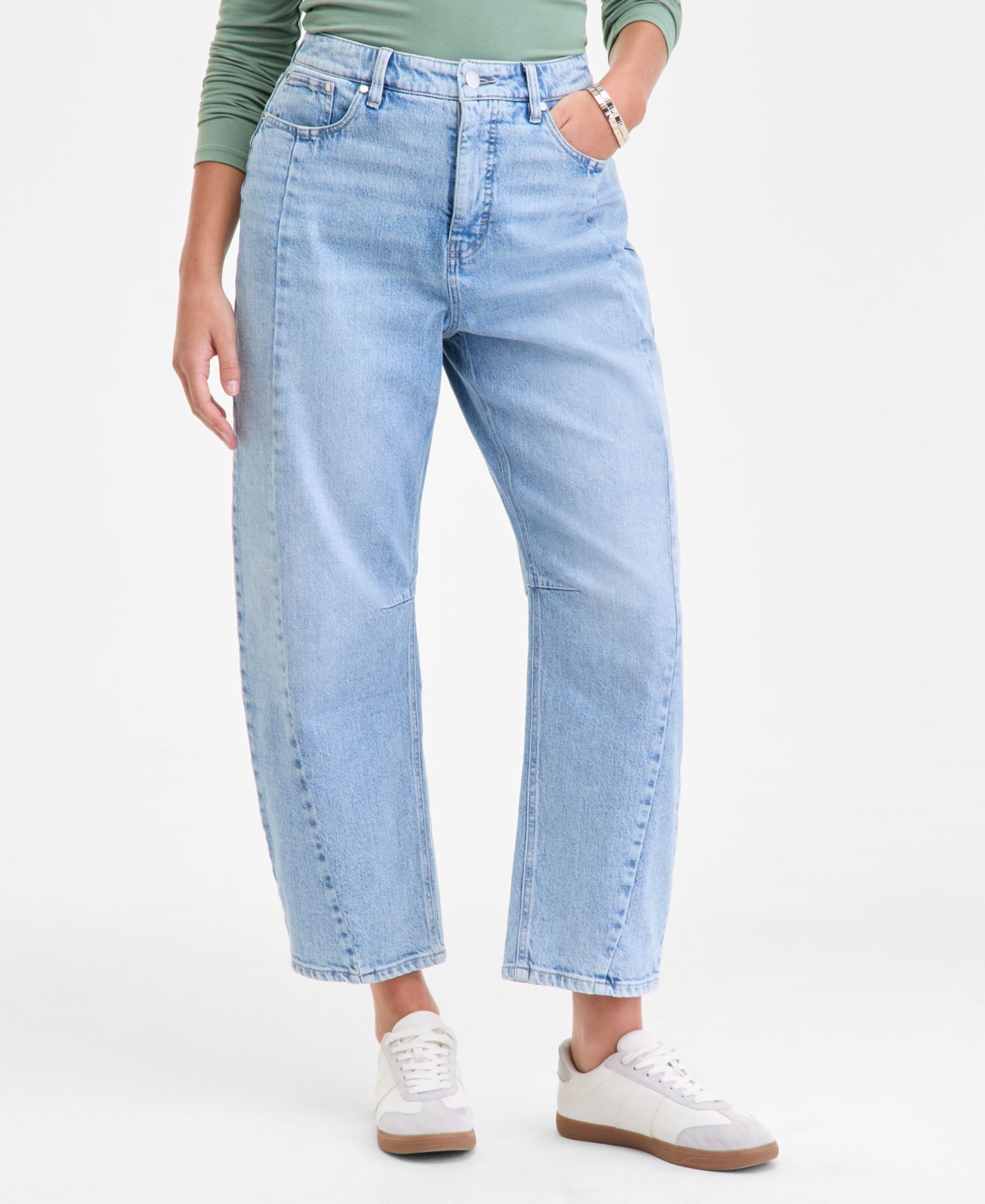 Women's Cropped High-Rise Barrel-Leg Jeans