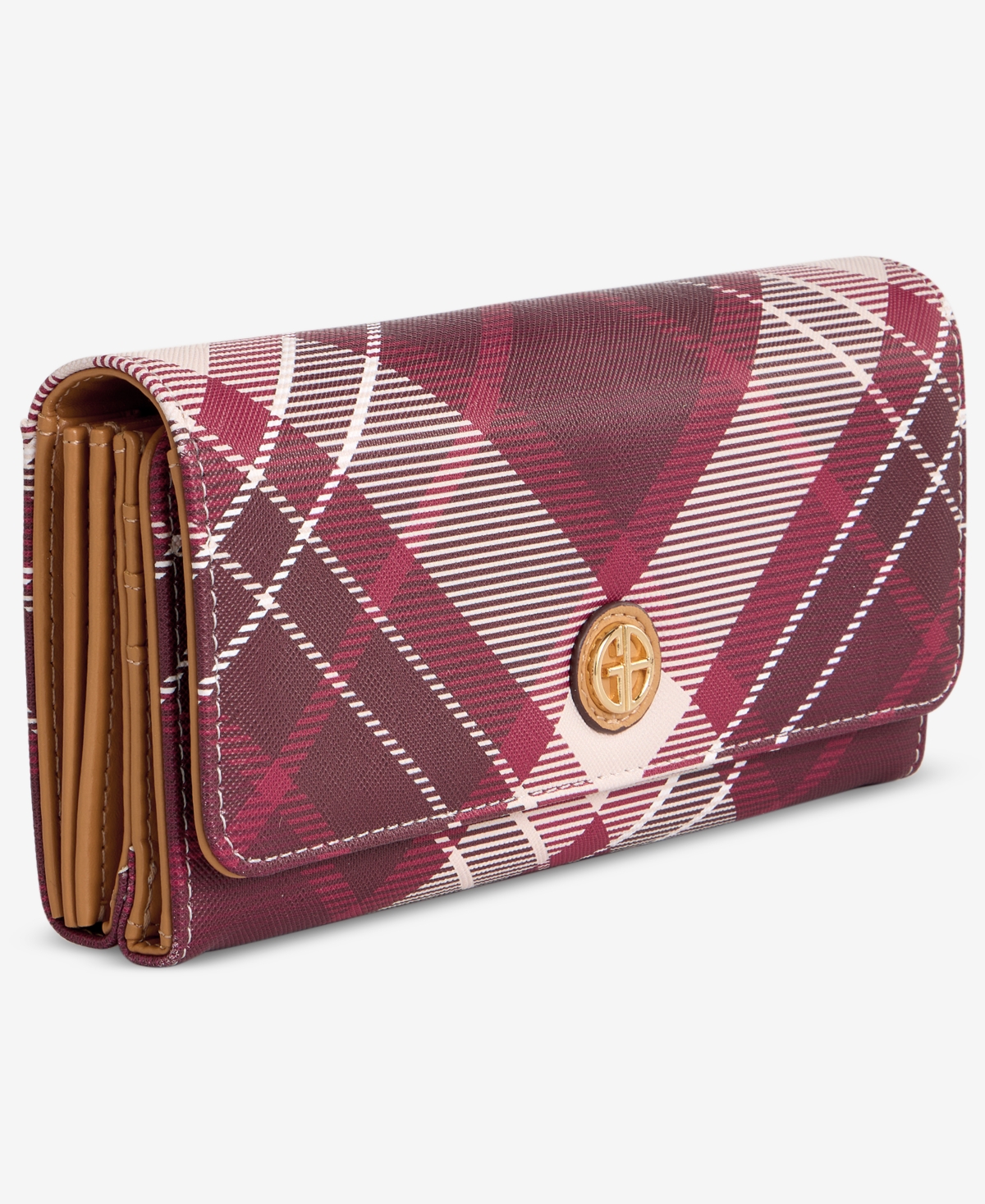 Giani Bernini Plaid Receipt Manager Wallet, Macy's Exclusive In Burgundy
