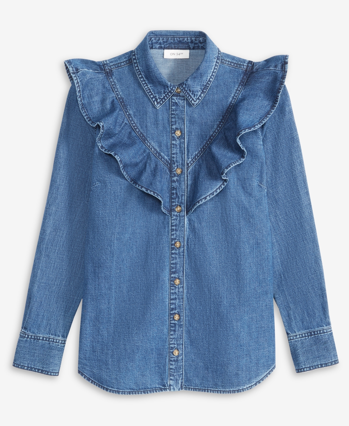 On 34th Women's Denim Ruffle Shirt, Macy's Exclusive In Blue