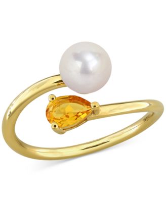 Macy's - Cultured Freshwater Pearl & Citrine Ring (3/8 ct. t.w.) in 18k Gold-Plated Sterling Silver