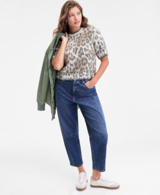 Women's Brushed Animal Print Short-Sleeve Sweater, Macy's Exclusive