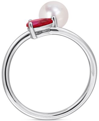 Cultured Freshwater Pearl & Garnet Ring (1/2 ct. t.w.) in 18k Gold-Plated Sterling Silver
