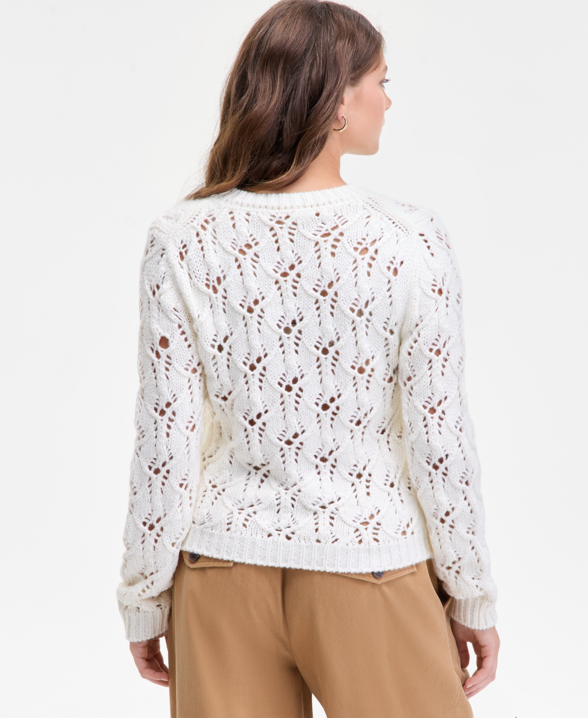 On 34th Women's Open-stitch Crewneck Sweater, Macy's Exclusive In White