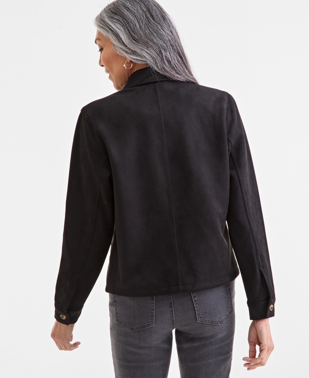 Style & Co Women's Faux-suede Button-front Jacket, Macy's Exclusive In Black