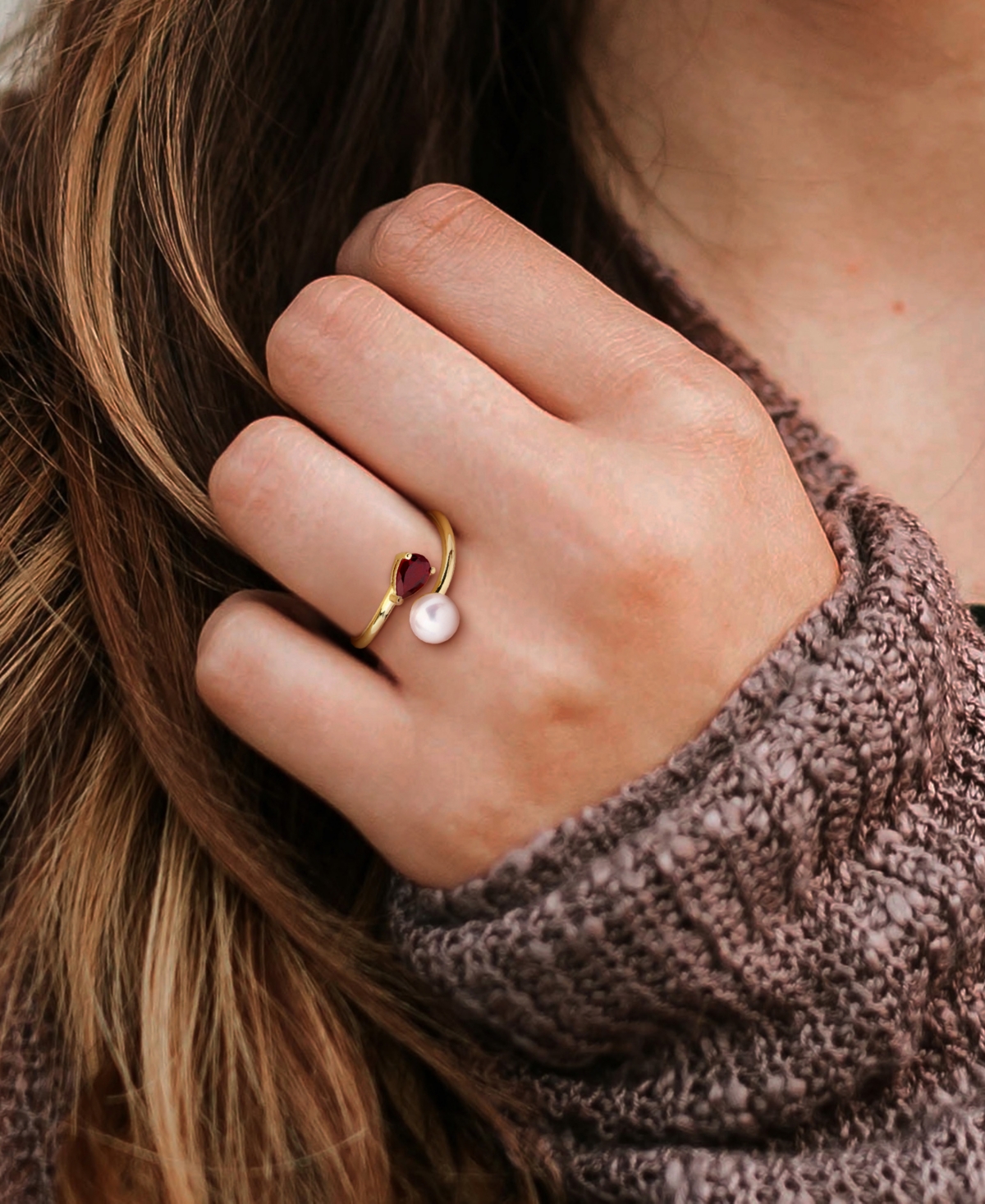 Macy's Cultured Freshwater Pearl & Garnet Ring (1/2 Ct. T.w.) In 18k Gold-plated Sterling Silver In Gold
