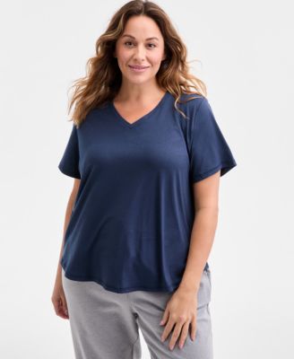 Plus Size Curved-Hem V-Neck Top, Created for Macy's