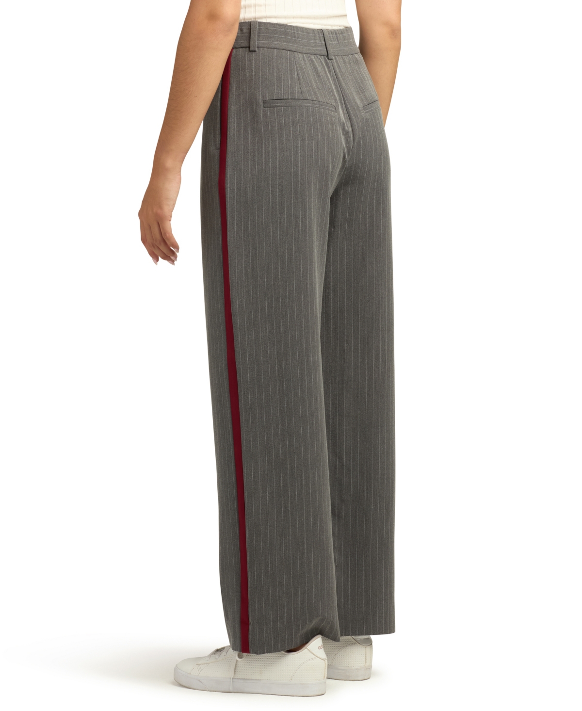 Bcx Juniors High-rise Pinstripe Wide-leg Pants In Gray