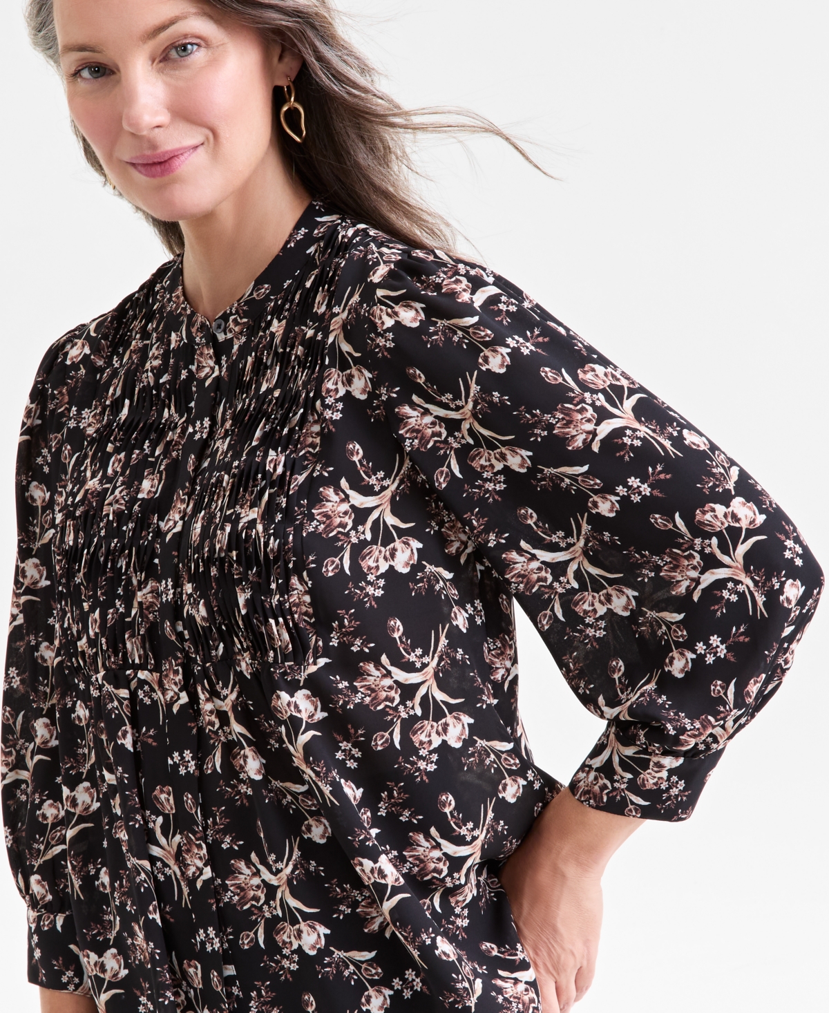 Style & Co Women's Printed Pintuck Blouse, Macy's Exclusive