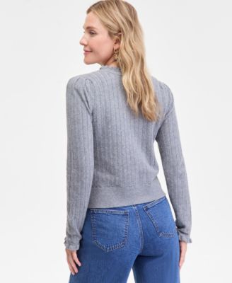 Women's Puff-Shoulder Pointelle-Knit Cardigan, Macy's Exclusive