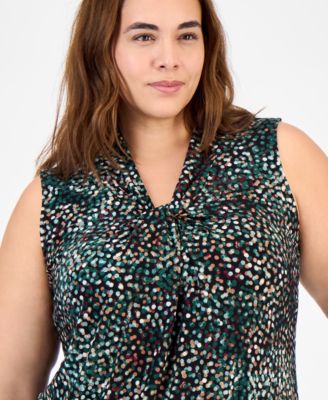 Plus Size Printed Twist-Neck Sleeveless Top