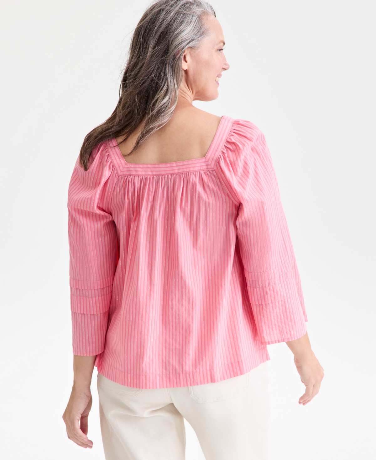 Style & Co Plus Size Striped Square-neck Top, Macy's Exclusive In Pink