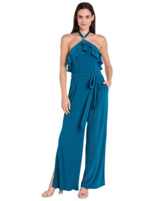 R & M Richards - Women's Ruffled Halter-Neck Jersey Jumpsuit