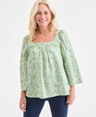 Style & Co - Women's Square-Neck 3/4-Sleeve Blouse